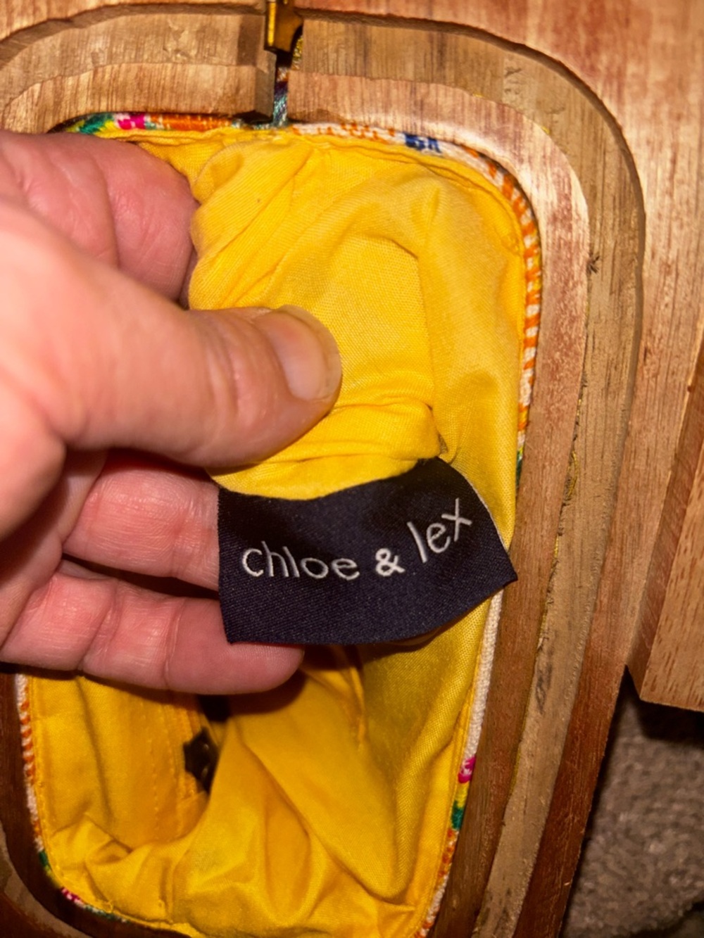 Chloe & Lex Boho Wooden Frame Clutch Colorful Embroidered Woven Fabric - Picture 4 of 6